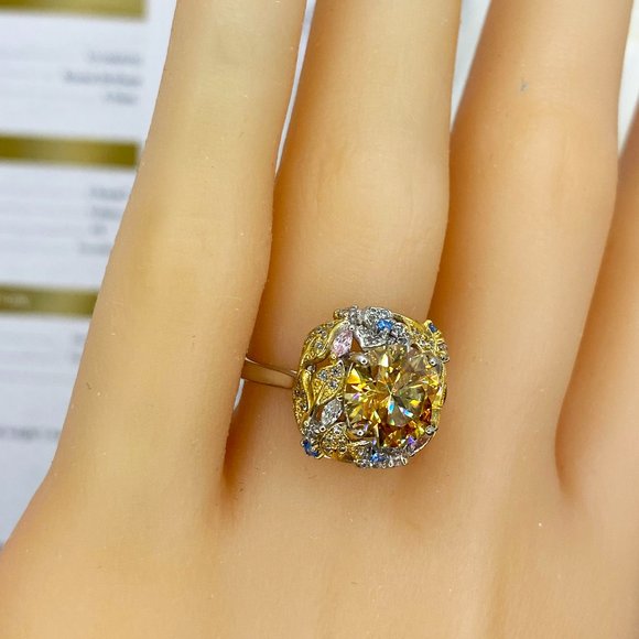 3 Carat 9mm Yellow Moissanite Fancy ring- Luxury ring D-FL - Picture 5 of 6